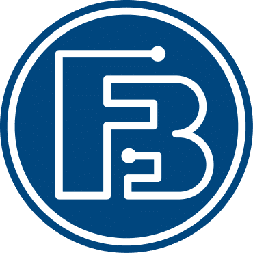 Circular logo with stylized letters F and B
