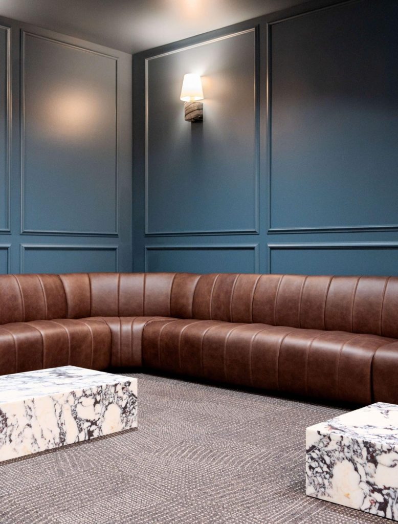 Modern lounge with leather seating.